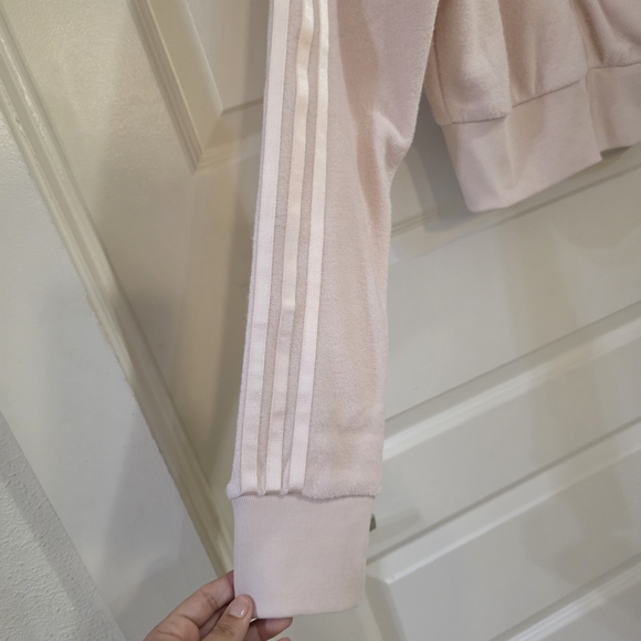 Adidas Cropped Zip Hoodie Pink 3-Stripe Athletic Jacket Size M NWT - Picture 6 of 8